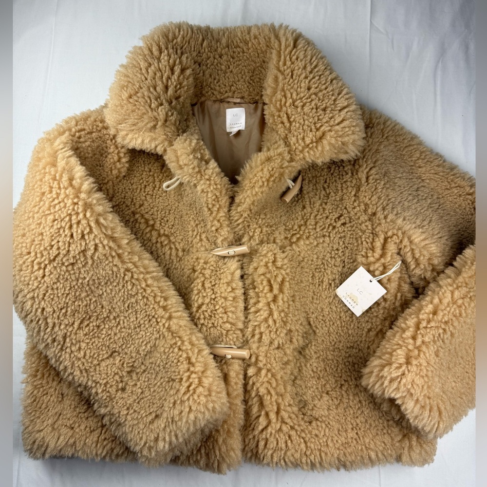 LC Lauren Conrad women’s‎ Tan Teddy Jacket with toggles size XXL